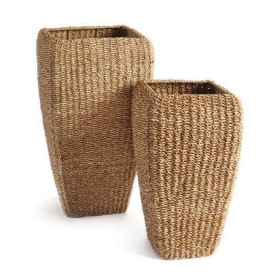 Plum & Post Seagrass Tall Square Planters, Set Of 2