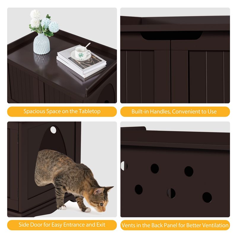 Yaheetech Large Cat Litter Box Enclosures Wooden Storage Side Table, 5 of 9