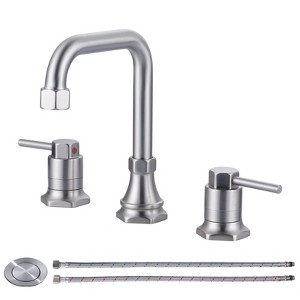 WOWOW 8 in. Widespread Double Handle Bathroom Faucet with Pop-up Drain Kit - 1 of 4