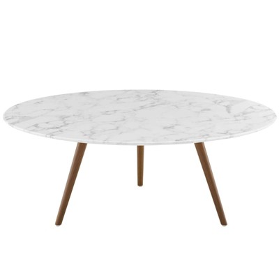 40" Lippa Round Artificial Marble Coffee Table with Tripod Base Walnut/White - Modway