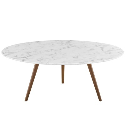 40" Lippa Round Artificial Marble Coffee Table with Tripod Base Walnut/White - Modway