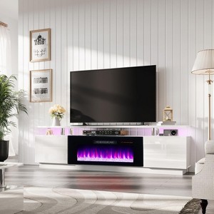 AMERLIFE Fireplace TV Stand, High Gloss LED Entertainment Center - 1 of 4