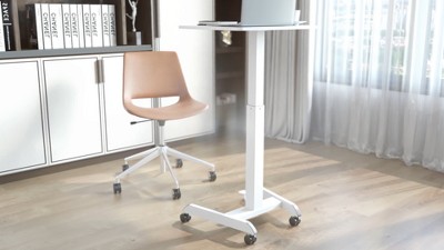 White Adjustable Height Rolling Laptop Cart with Pneumatic Lift