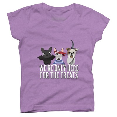 Girl's Design By Humans Dog Halloween - We're Only Here For The Treats By PedigreePrints T-Shirt