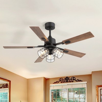 Airsurfer 52-in Matte Black Ceiling Fan with Light Kit, 5-Blades, Glass Shade, Remote Included, 6-inch Downrod
