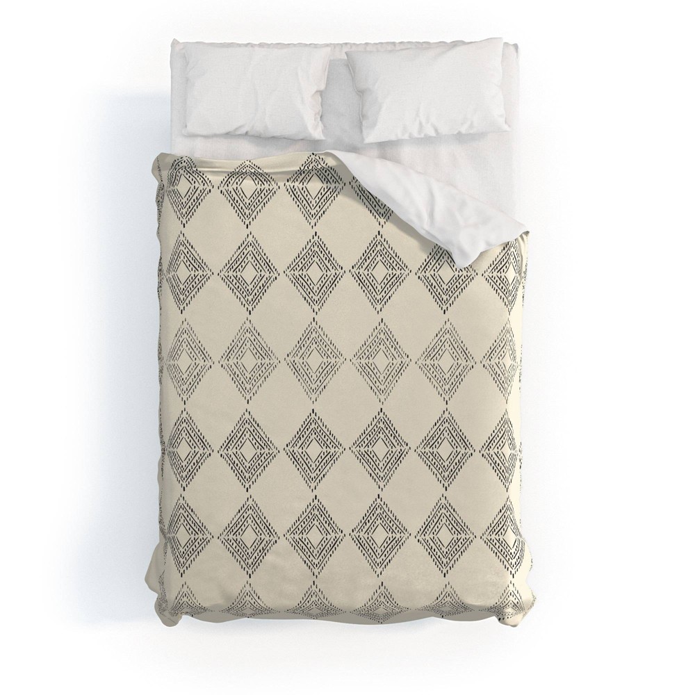 Photos - Bed Linen 3pc King Nora Fancy Diamond Polyester Duvet & Sham Set Beige - Deny Designs: Microfiber, Hidden Zipper, 300 Thread Count