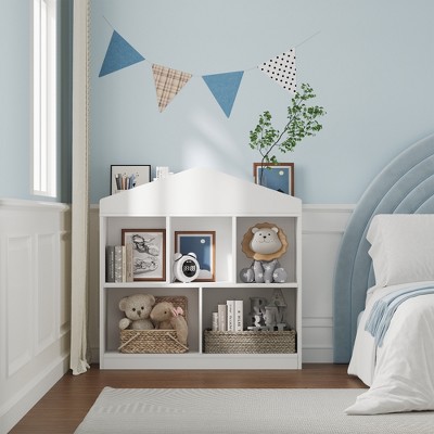 Kids Bookshelf, Kids Toy Storage Cabinet, 5-Cubby Bookcase, Toddlers Playhouse Cabinet, Wood Storage Toy Shelf for Nursery, Playroom, Kids Room