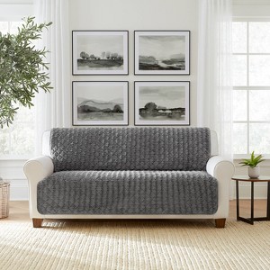 Sure Fit 68"x75" Alex Quilted Fur Furniture Protector Charcoal: Pet-Friendly, Machine Washable, Indoor Use - 1 of 4