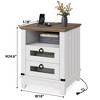 Farmhouse Nightstand 18" inch Side Table with Charging Station Bedside Table with 2 Drawers - 2 of 4