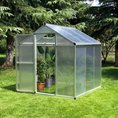 Outsunny Stable Outdoor Walk-In Garden Greenhouse with Roof Vent and Rain Gutter