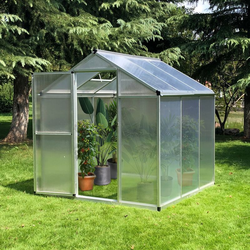 Outsunny Walk-In Polycarbonate Greenhouse with Roof Vent for Ventilation & Rain Gutter, Hobby Greenhouse for Winter, 4 of 13