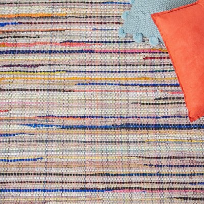 Handwoven Turquoise Stripe Square Cotton Rag Rug 59"