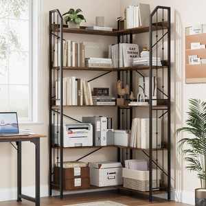 Corner Bookshelf 72" L Shaped Bookcase, Corner Bookshelves Industrial Bookcase 5 Tier L-Shape Bookshelf, Large Bookcases with Beaded Design - 1 of 4