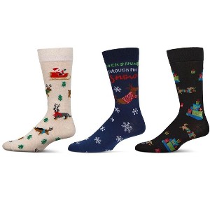 MeMoi Men's 3 Pair Pack Christmas Novelty Crew Socks Black-Black 10-13 - 1 of 3