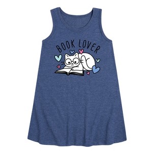 Girls' - Instant Message - Book Lover Cat Graphic Sleeveless Aline Dress - 1 of 4