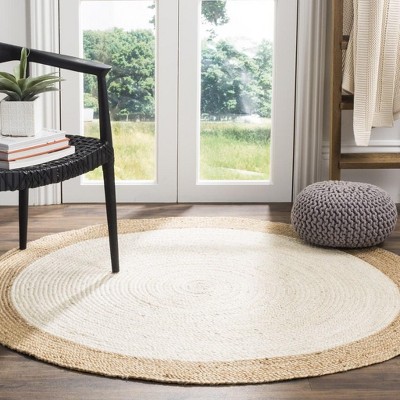 Ivory and Natural Handmade Braided Jute Round Rug