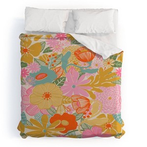 Deny Designs Megan Galante 60s Retro Floral King Duvet Cover Set Gold - 1 of 4