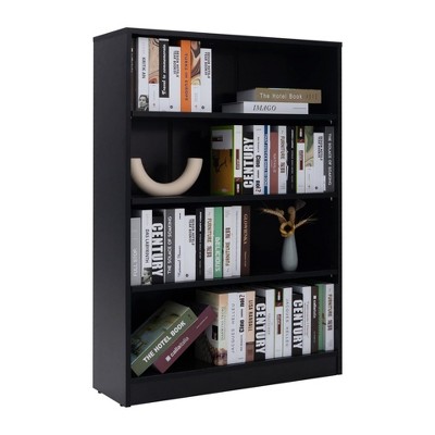 Fontoi Decorative Bookshelf, 4 Tier Office Bookcase, Adujustable Modern Wood Bookshelf for Living Room Bedroom Classroom Library, Black, 11.6"*33"*48"