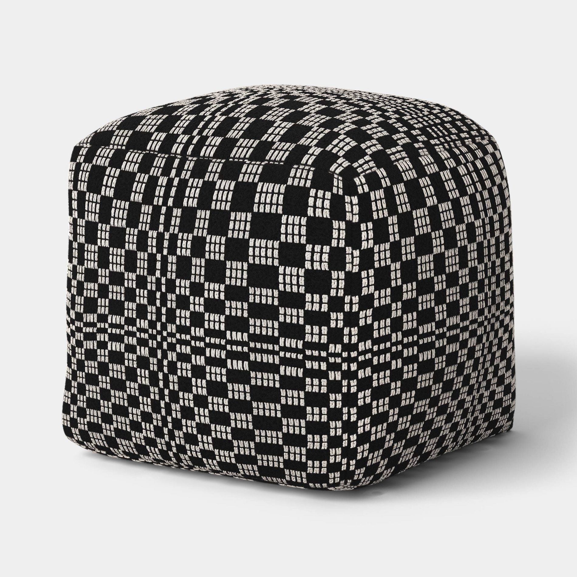 Square Bean Filled Pouf Distorted Checkered Black and White - Room Essentials™