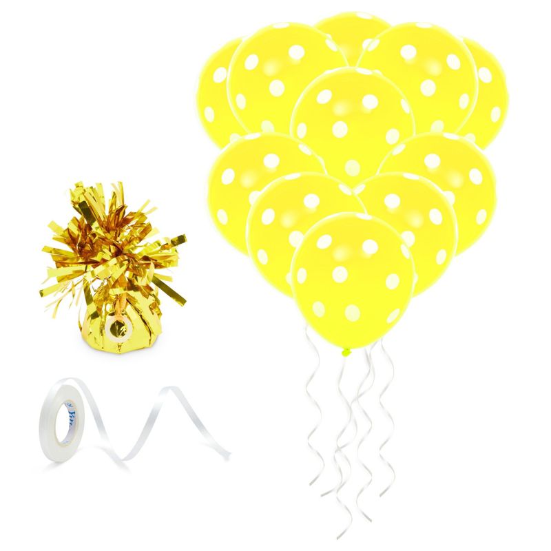 Blue Panda 50 Pack Yellow Polka Dot Balloons for Birthday Party with Gold Weight, String, 1 of 8