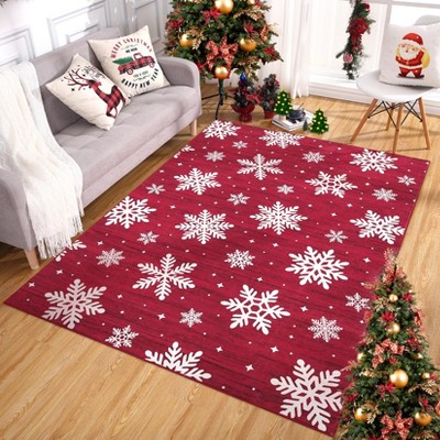 Christmas Washable Area Rug, Non Slip Soft Snowflake Carpet, Low Pile Stain Resistant Bedroom Rug for Living Room, Nursery, Dining