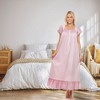 ADR Women's Cotton Nightgown, Short Sleeve Lace Trimmed Button Up Long Vintage Night Dress Gown - 2 of 4