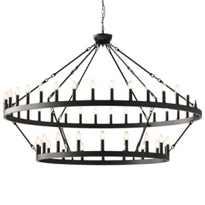 YANSUN 54-Light Industrial Black Chandelier with Double Ring and Straight Rod Design, E12 Base (Bulbs No Included) - 1 of 1