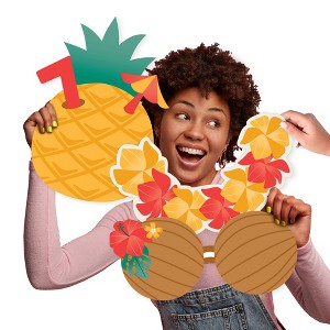 Big Dot of Happiness Tropical Luau - Pineapple, Lei and Coconut Bra Decorations - Hawaiian Beach Party Large Photo Props - 3 Pc - 1 of 4