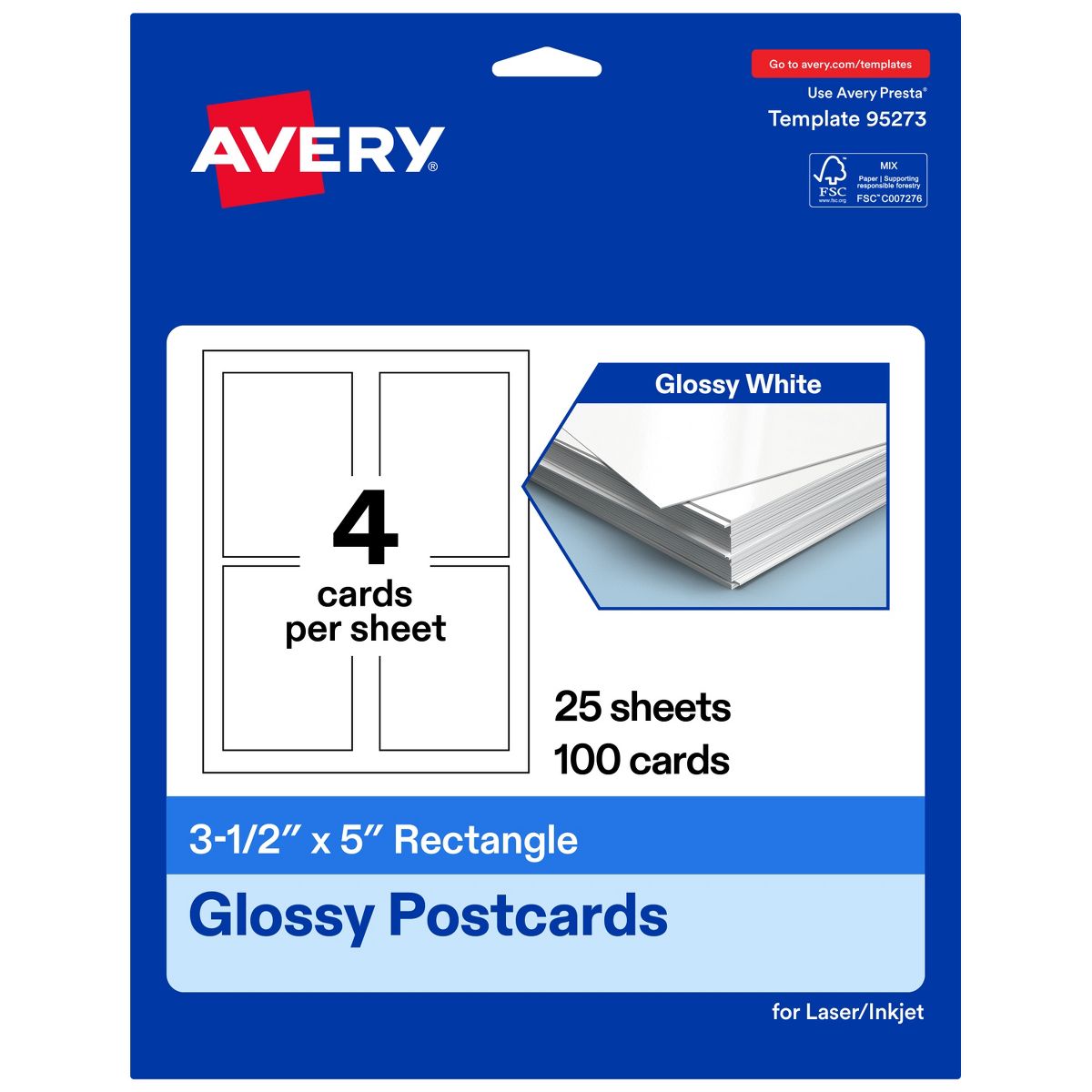 Avery 3-1/2" x 5" Rectangle, Glossy White Postcards