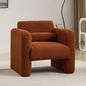 Modern Accent Chair Lambskin Fabric Upholstered Comfy Reading Arm Chair Soft Padded Armchair with Back and Pillow,Burnt Orange - 1 of 4