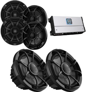 Wet Sounds HTM-8 Full-Range Class-D 85x8 W RMS @4 OHM Amp, Two pairs RECON 6-BG 6.5" Coaxial speakers With Black XS Grille And Cone & Two RECON 10 ... - 1 of 4