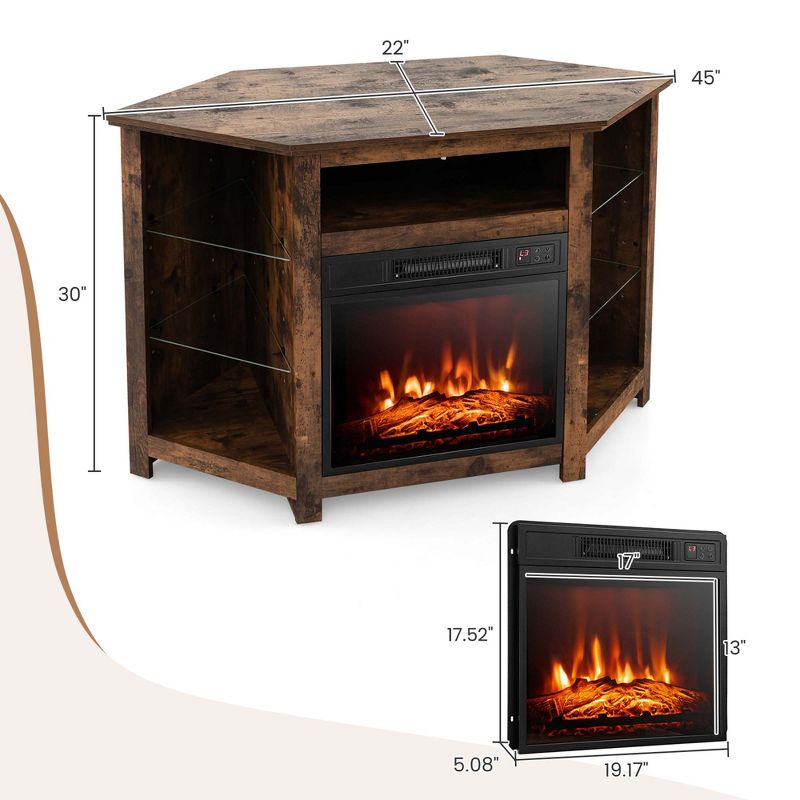 Costway Fireplace TV Stand with Led Lights & 18'' Electric Fireplace for Tvs up to 50'', 3 of 11