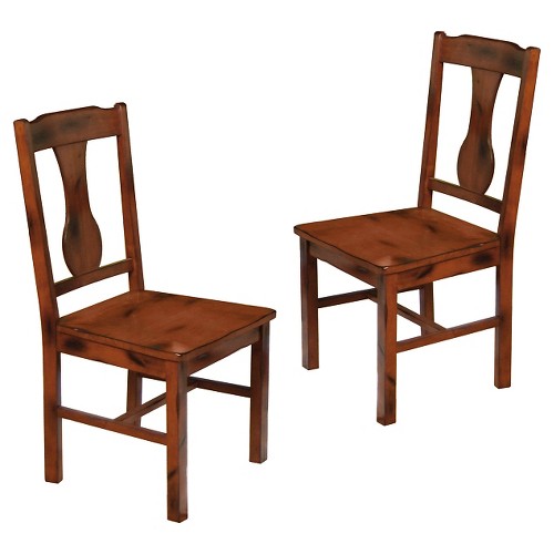 Distressed Dark Oak Wood Dining Kitchen Chairs, Set of 2 - Saracina Home, Dark Brown