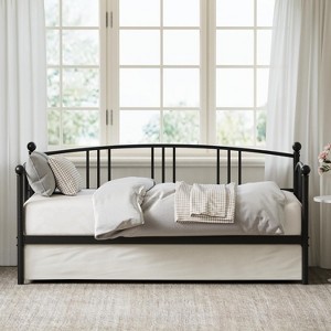Acekool Twin Daybed with Trundle, Metal Frame Sofa Bed with Pull-Out Trundle for Living Room, Bedroom, and Guest Rooms - 1 of 4