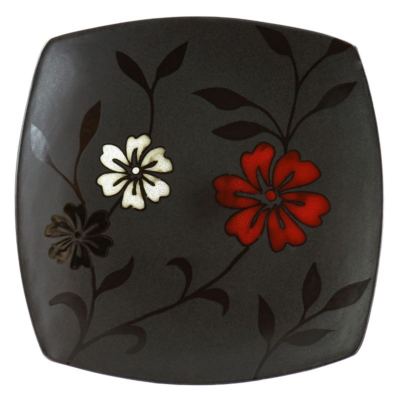 Hometrends Evening Blossom 4 Piece 10.25 Inch Square Stoneware Dinner Plate Set in Black, 2 of 6