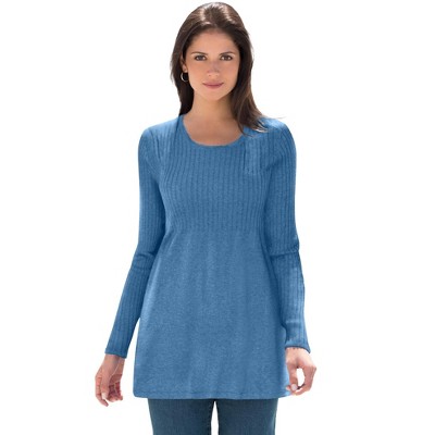 Jessica London Women's Plus Size Ribbed Baby Doll Tunic Sweater