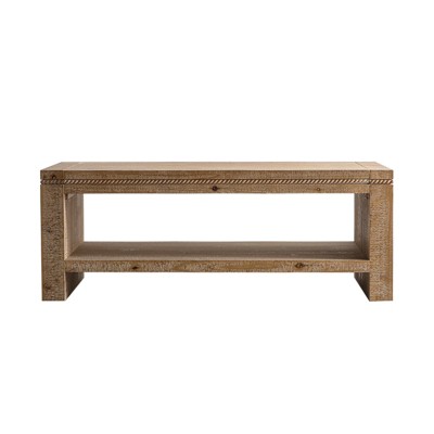 Vynxaria Rustic 2-Tier Rectangular Coffee Table, Solid Wood, Large Top + Storage Shelf, Easy Assembly, Living Room/Office/Apartment Use