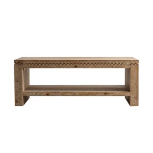 Vynxaria Rustic 2-Tier Rectangular Coffee Table, Solid Wood, Large Top + Storage Shelf, Easy Assembly, Living Room/Office/Apartment Use - 1 of 4