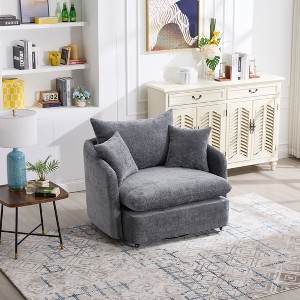 ModernLuxe Oversized Swivel Accent Chair with Ottoman, 360° Rotation Wide Seat Chenille Chair with 3 Pillows for Living Room - 1 of 4