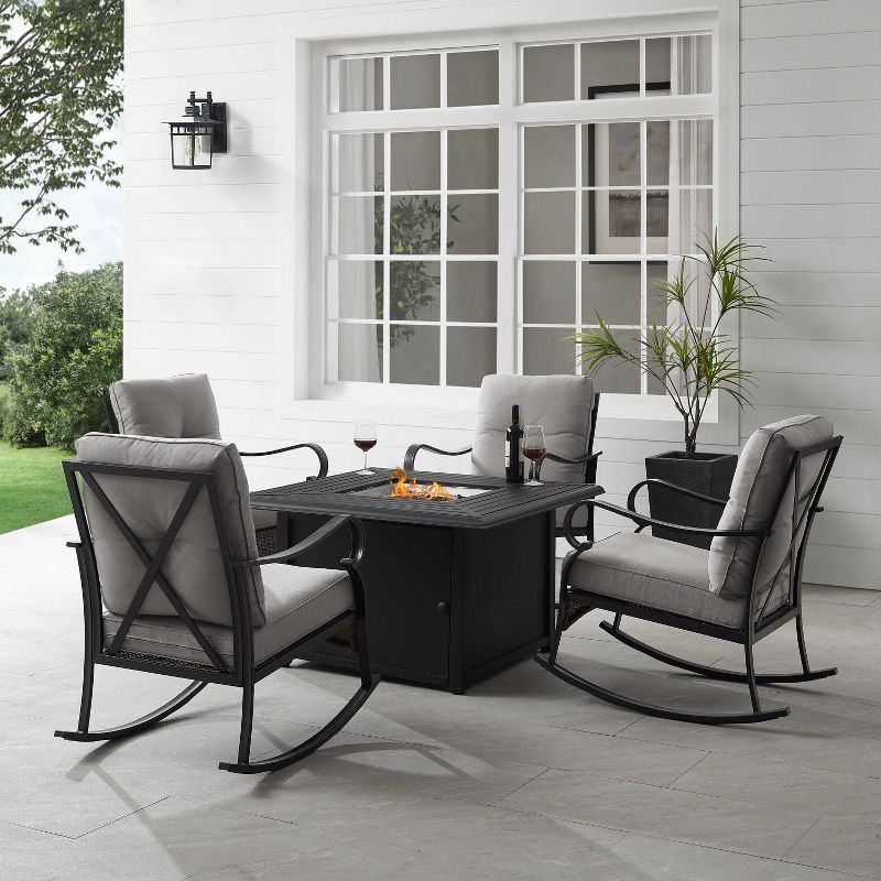 5pc Dahlia Outdoor Steel Set with Fire Table Taupe/Matte Black - Crosley, 2 of 16