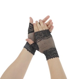 Unique Bargains Women's Heart Thin Sunblock Fingerless Gloves Black 1 Pair - 1 of 4