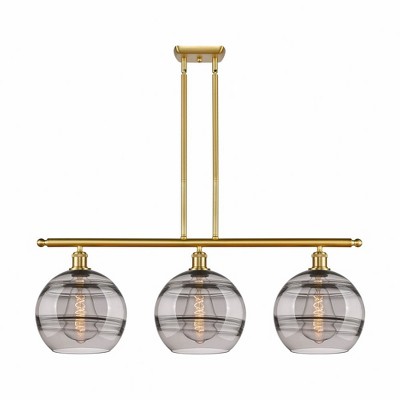 Rochester - 3 Light Stem Hung Island In Industrial Style-12.13 Inches Tall and 36.5 Inches Wide