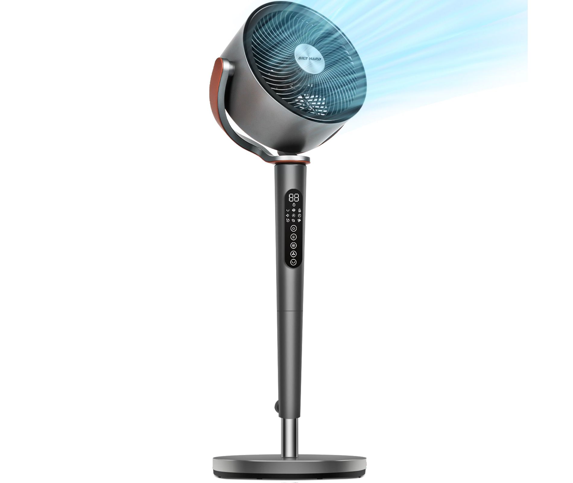 BILT HARD Quiet Pedestal Fan for Bedroom, 120° Oscillating Air Circulator Fan with 12 Speeds, Adjustable Height, 5 Modes & 12-Hour Timer