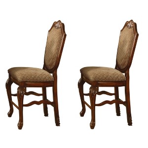 Traditional Counter Stools with Ergonomic Arched Back, Upholstered Seat, and Decorative Wooden Legs, Set of 2 - 1 of 4