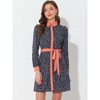 Allegra K Women's Contrast Collar Button Front Vintage Long Sleeve Floral Shirt Dresses - 2 of 4