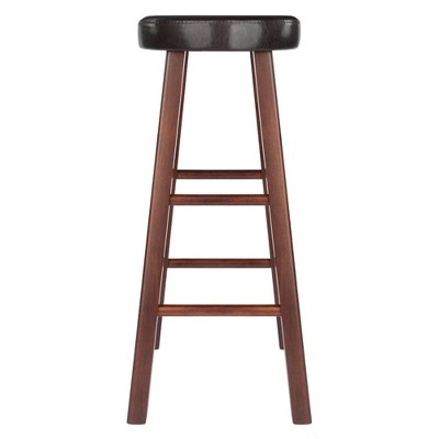Transitional Walnut Brown Wood Bar Stool with Espresso Cushion, 30"
