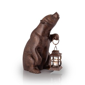 SPI Home Bear with Lantern Statue – Aluminum & Glass Rustic Accent, 17" Tall Forest-Themed Outdoor or Cabin Decor - 1 of 3