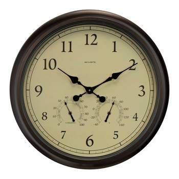 24" Outdoor/Indoor Wall Clock with Thermometer and Humidity - Weathered Bronze Finish - AcuRite
