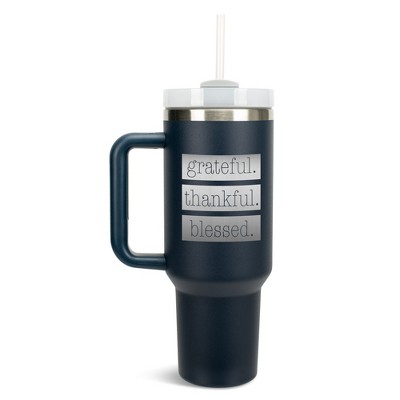 Elanze Designs Grateful. Thankful. Blessed. Block 40 oz. Stainless Steel, Large Water Bottle Coffee Mug, Spill & Leak Resistant, Thermal Travel