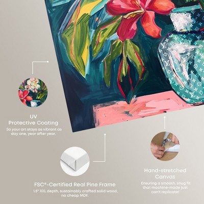 Vibrant Tropical Flowers in Teal Vase Canvas Art, 40" x 40"
